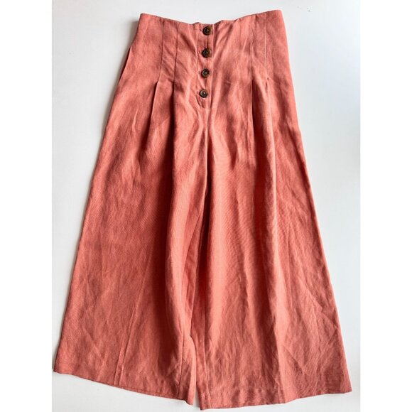 Aritzia WILFRED Wander Orange Lyocell Linen Wide Leg Culottes Crop Pants, Size 8 - Picture 2 of 12